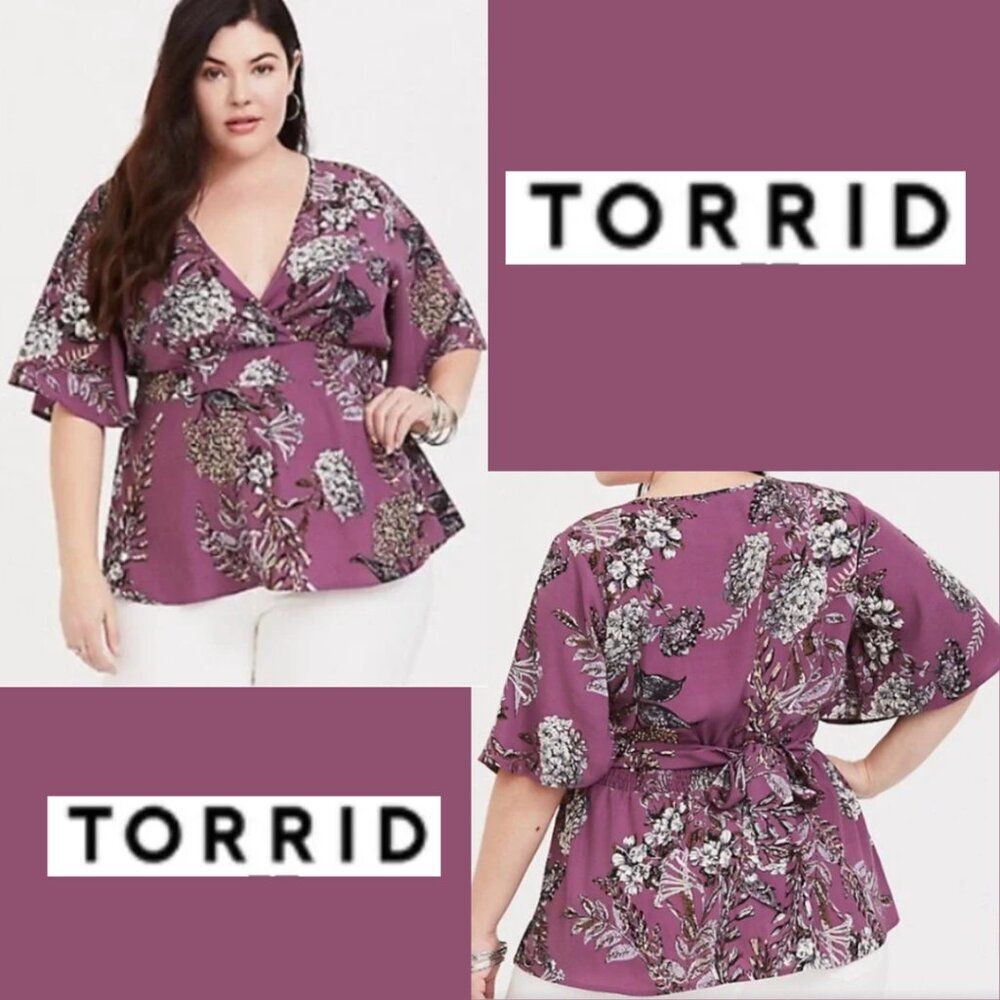 Torrid Faux Wrap, Deep V-Neck, Floral Bouse (snag at hem)
